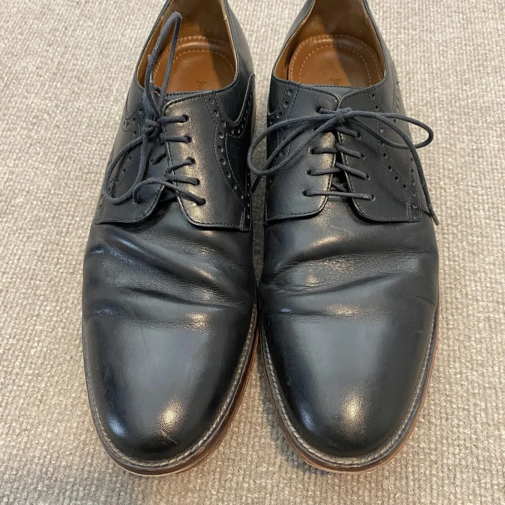 Johnston & Murphy Shoes Mens Size 12 M Black Leather Cap Toe Derby Dress 59-2065